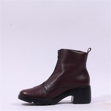 Pepe Saenz Sofia Front Zip Heel Boot - Burgundy Leather